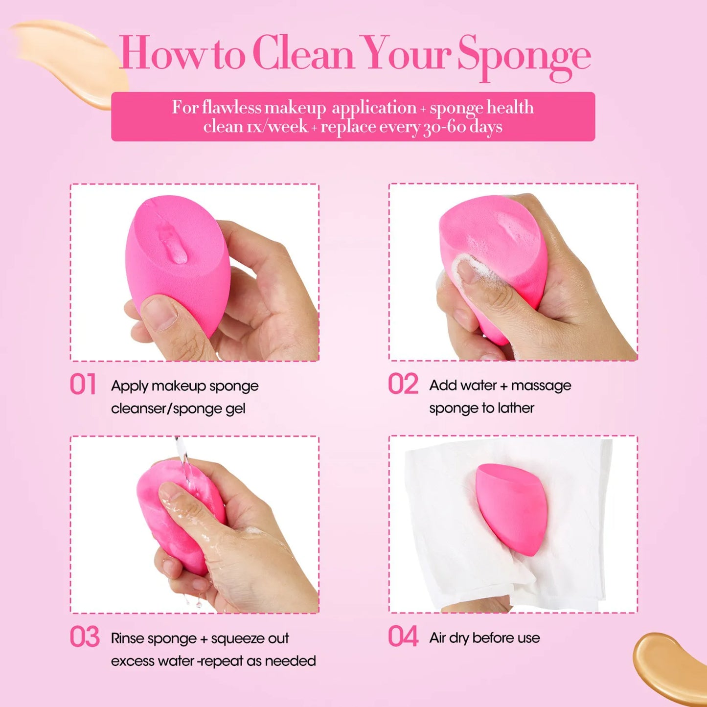6pcs Makeup Sponge Set Beauty Foundation Blending Sponge for Liquid Cream Powder Rosy Red Beauty Egg Foundation Blending Sponge