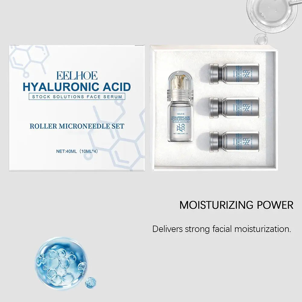 Hyaluronic Acid Stock Solutions Face Serum with Roller Microneedle Set Moisturizing Anti-Wrinkle Facial Serum Smoothing 0.25mm