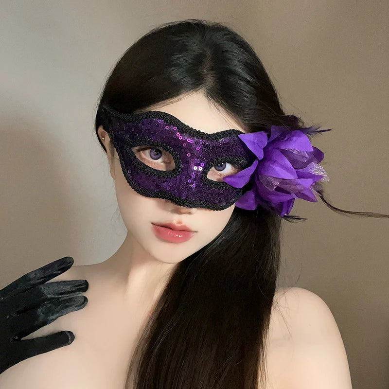 Halloween Mask Half Face Female Makeup Ball Party Lace Feather Adult Performance Prop