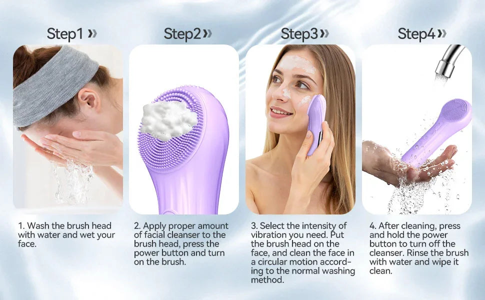 Facial Cleansing Brush, Silicone Face Scrubber with Heat and Vibration 5 Speeds, Waterproof Rechargeable Electric Face Scrub Bru