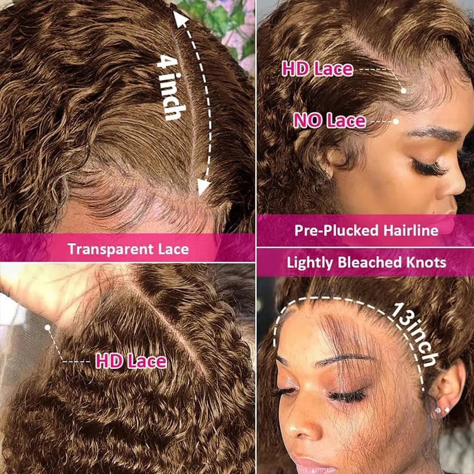 Chocolate Brown Deep Wave Lace Front Wig | 30–42 Inch 13x6/13x5 HD Wet & Wavy Human Hair – 200% Density