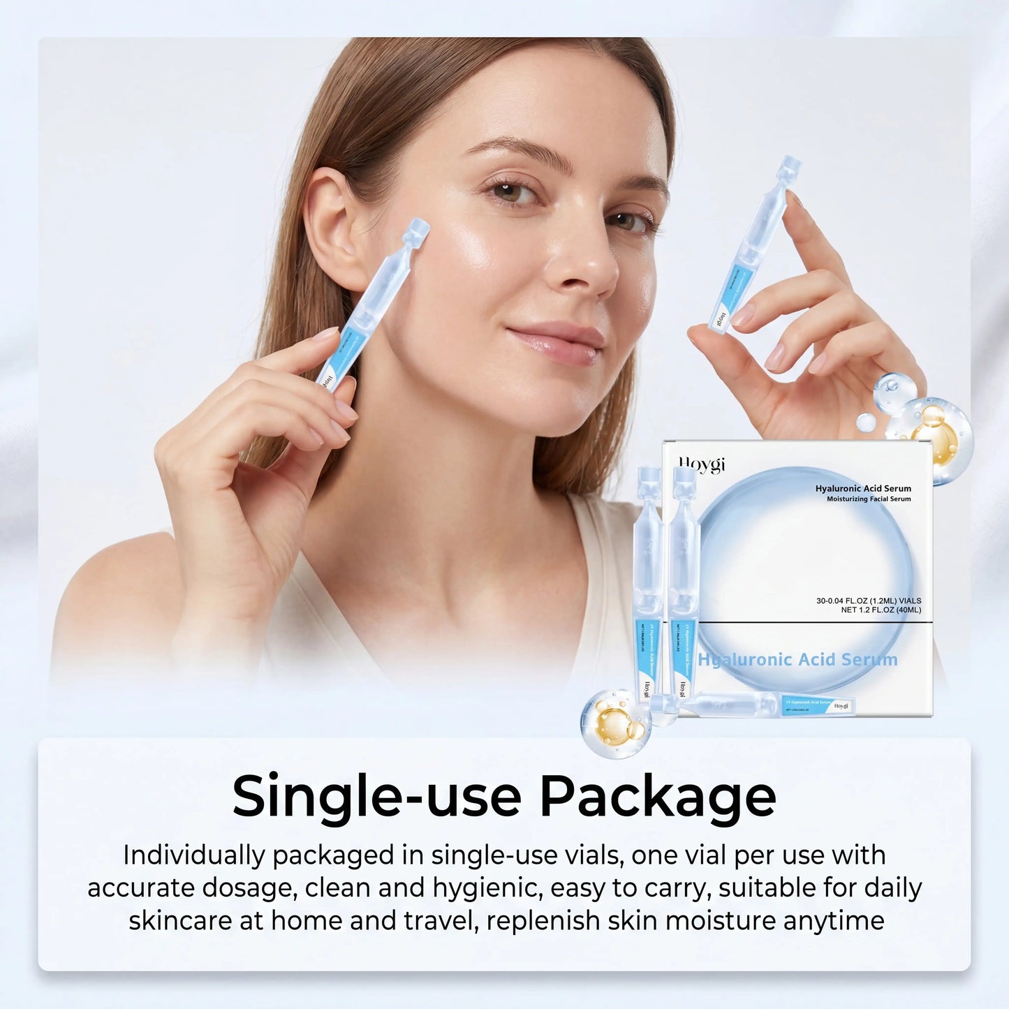 30PCS Hyaluronic Acid Single Use Ampoules Serum Deep Moisturizing Repairs Sensitive Skin Reduces Redness Daily Facial Skincare