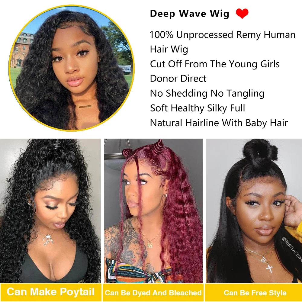 30 Inch Water Wave Human Hair Wig | 13x4/13x6 HD Lace Front Wig – Deep Curly Frontal on Clearance Sale