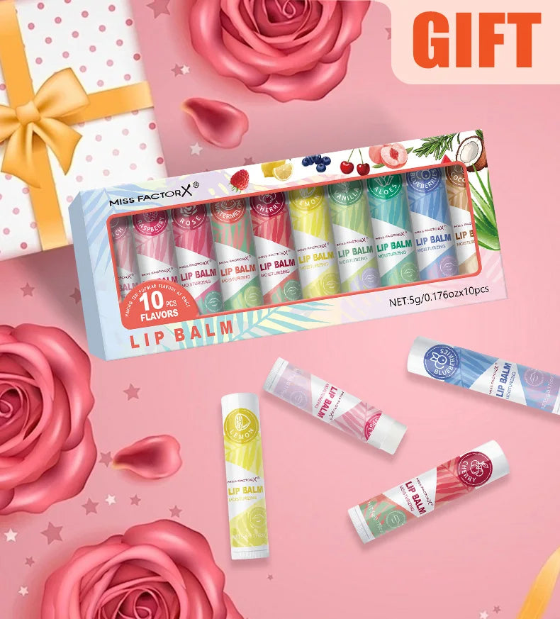 Lipstick set 10pcs, naturally finished, moisturizing lip care, lasting luster, suitable for all skin types, holiday gifts