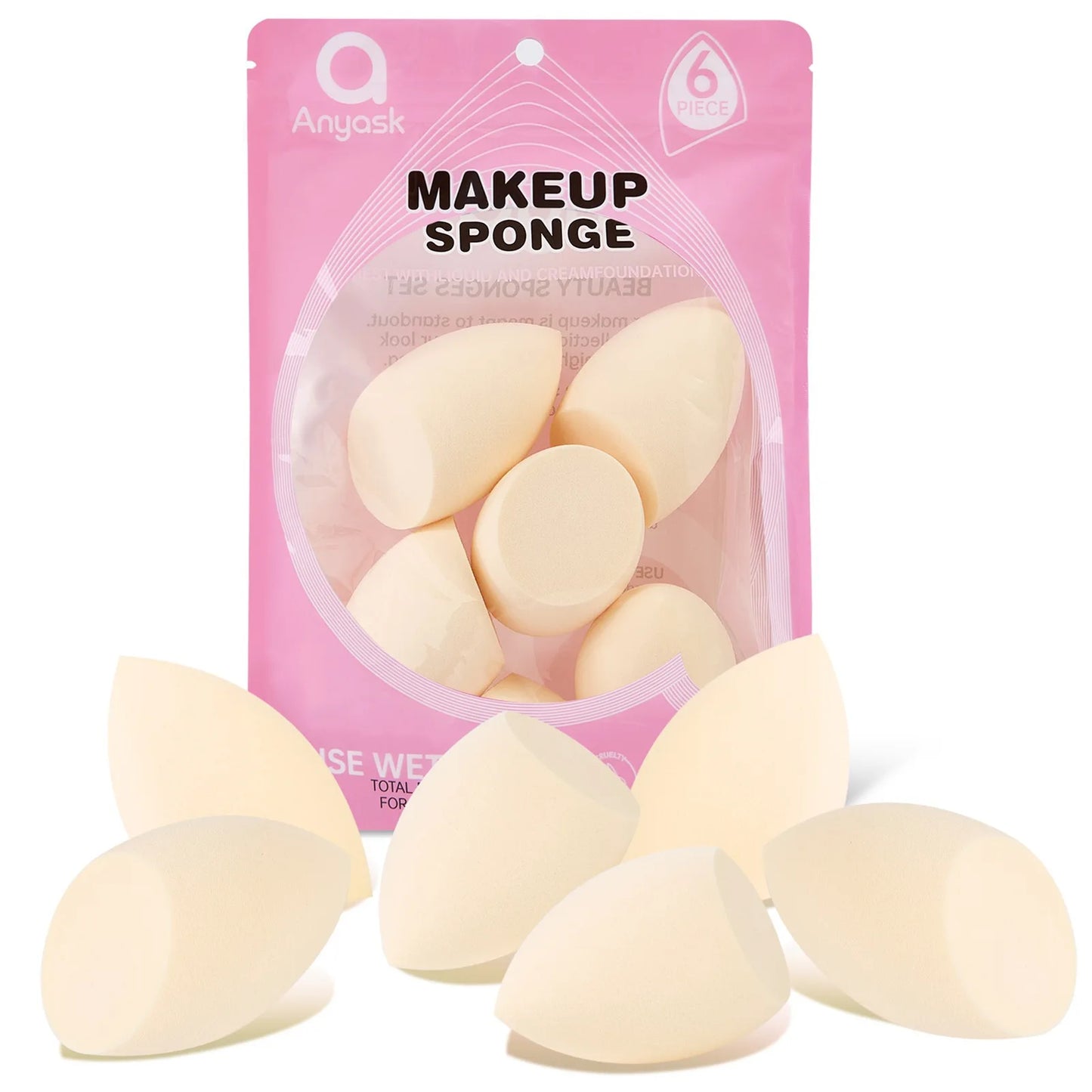 6pcs Makeup Sponge Set Beauty Foundation Blending Sponge for Liquid Cream Powder Rosy Red Beauty Egg Foundation Blending Sponge