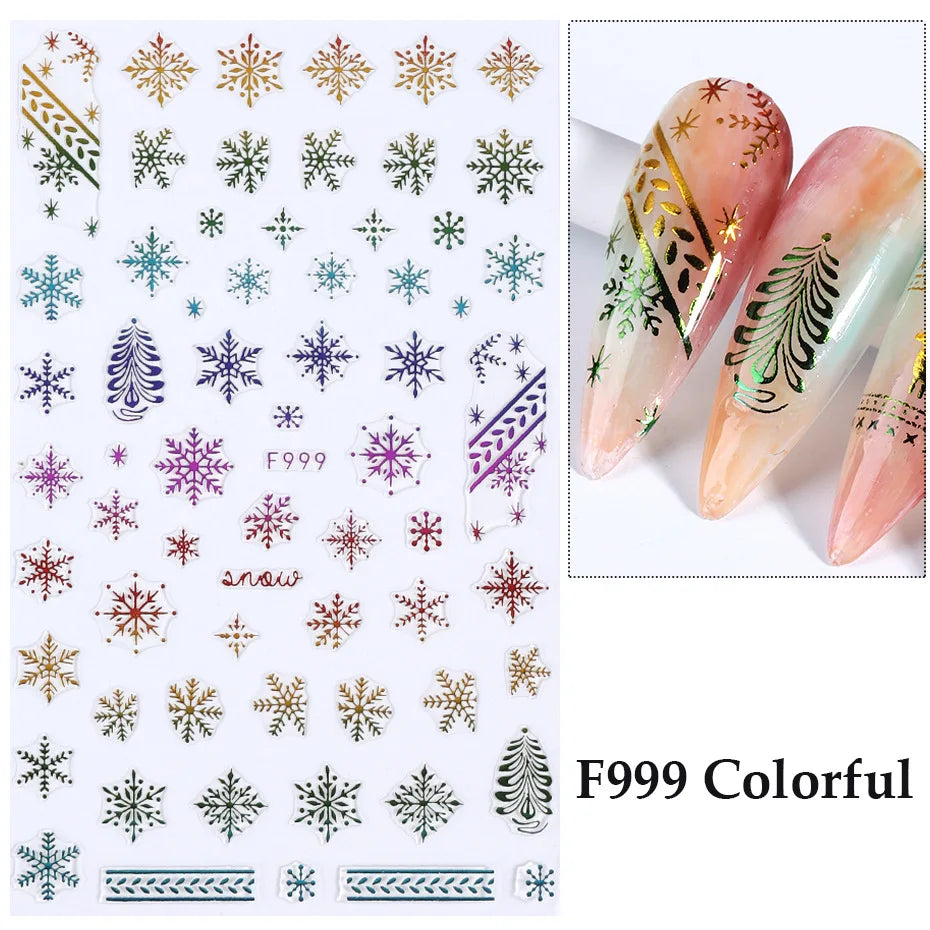 1PCS 3D Laser Snowflake Snowman Nail Stickers Winter Christmas Nail Art Decoration Gold Silver Christmas Tree Nail Art Stickers