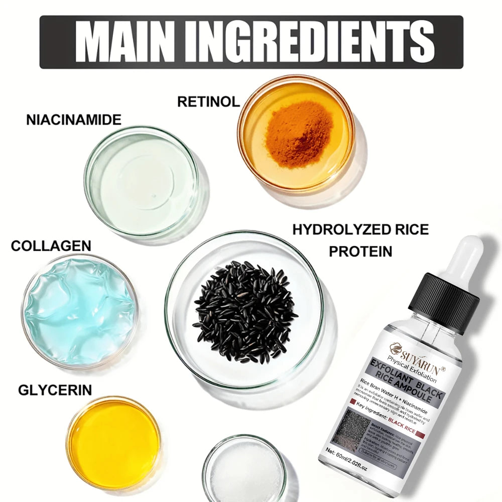 SUYARUN Black Rice Exfoliating Serum for Face - Gentle Peel & Brightening Essence, Deep Cleanse, Vegan Formula for all Skin.