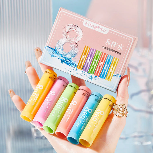 6pcs Fruit Lip Balm Set – Moisturizing & Brightening Lip Care Kit (Orange, Grape, Aloe, Strawberry)