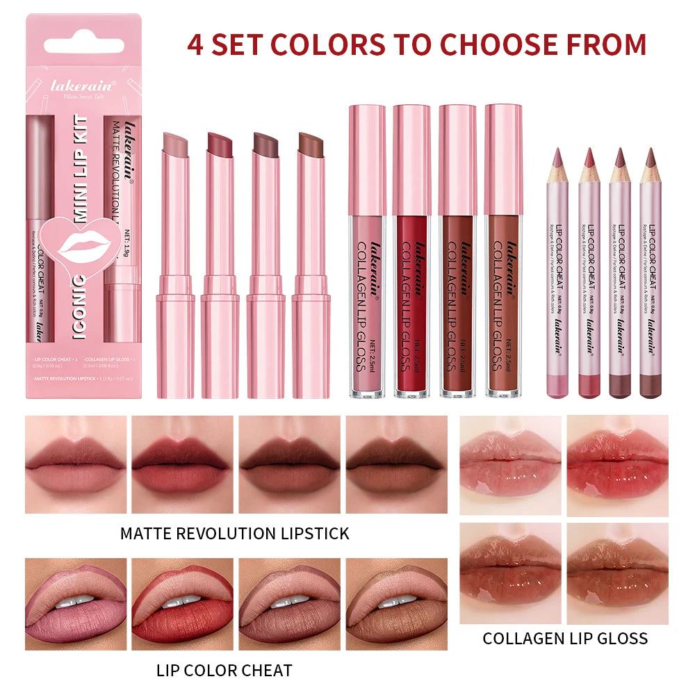Lip Combo Matte Lipstick + Lip Liner Pen Lip Gloss Set Hydrating Matte Waterproof Long Lasting Lip lipstick set Lip Makeup Set