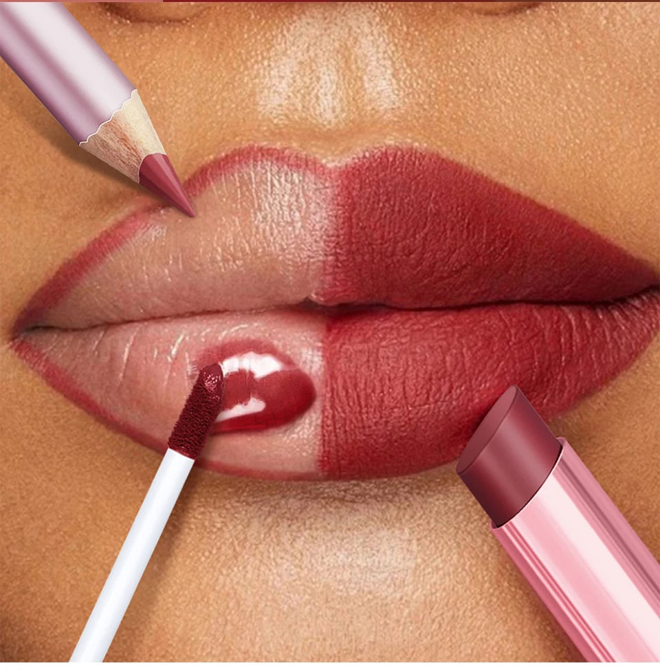 Lip Combo Matte Lipstick + Lip Liner Pen Lip Gloss Set Hydrating Matte Waterproof Long Lasting Lip lipstick set Lip Makeup Set