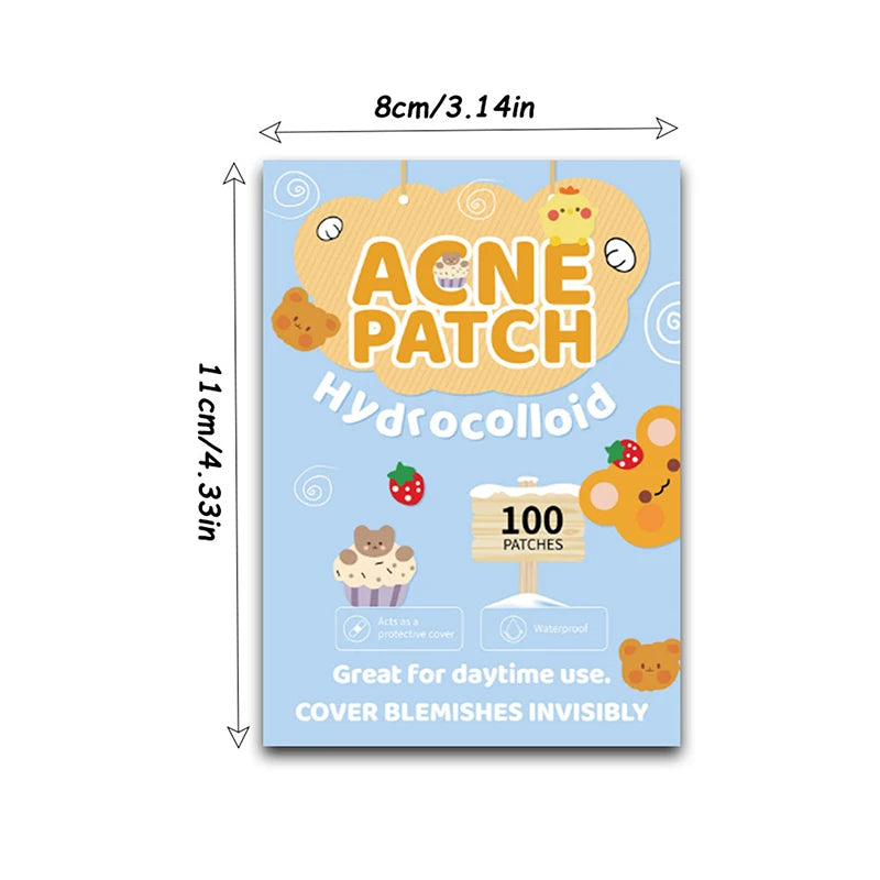 100PCS Cute Bear Pimple Patches | Colorful Hydrocolloid Acne Stickers with Strong Absorption