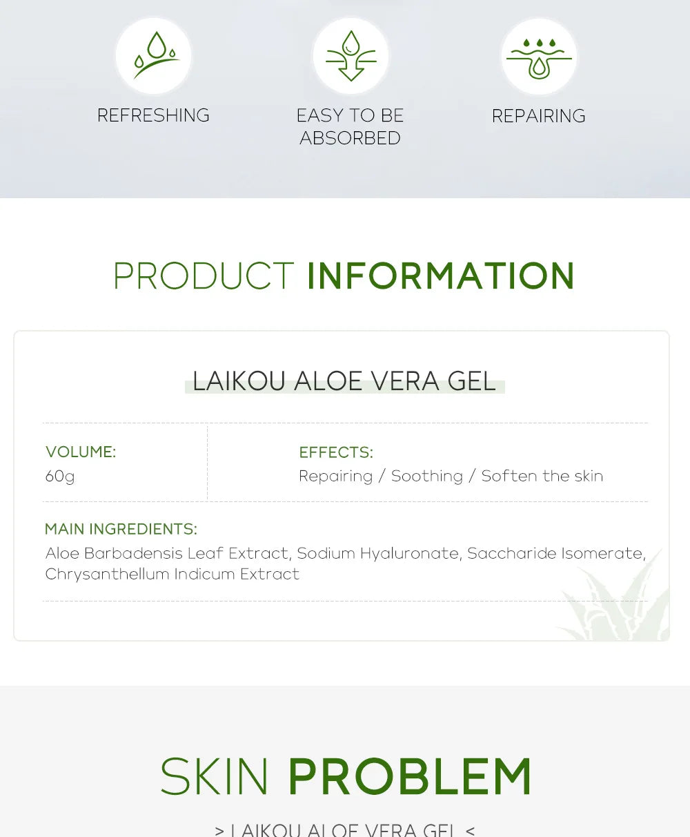 LAIKOU Aloe Vera Gel Face Cream Hyaluronic Acid Moisturizing  Refreshing and Non-sticky Cream Skin Care