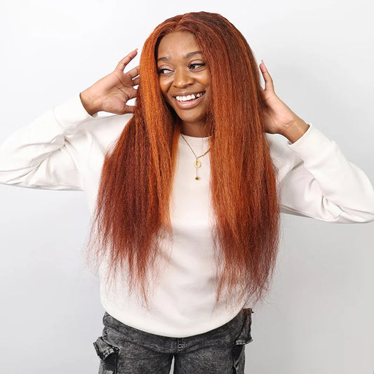 30 40 Inch Kinky Straight Highlights Wigs P4/350 For Women 13x6 Transparent Lace Frontal Wig Human Hair Brazilian Remy Wig