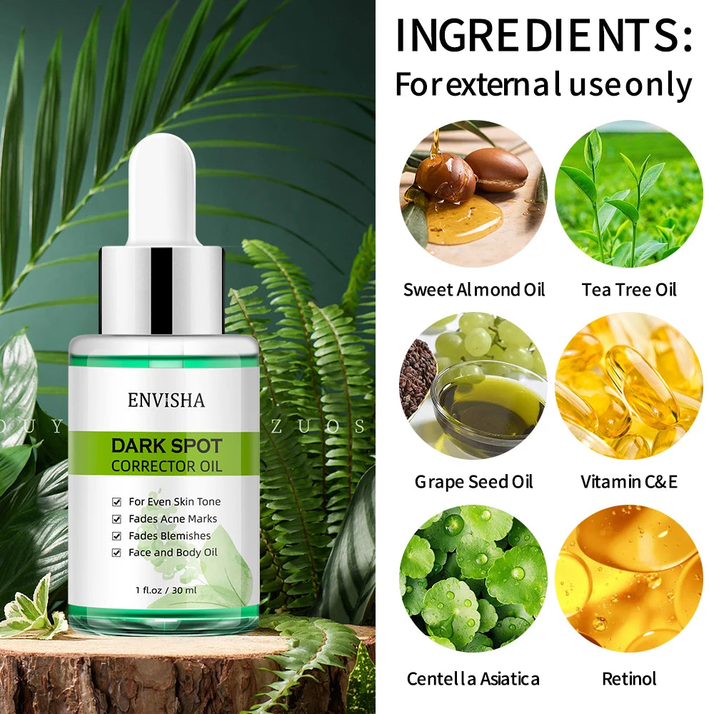 ENVISHA Face Skin Care Whitening Freckle Essential Oil Serum Remove Melasma Dark Spots Melanin Brighten Anti-Aging Shrink Pores