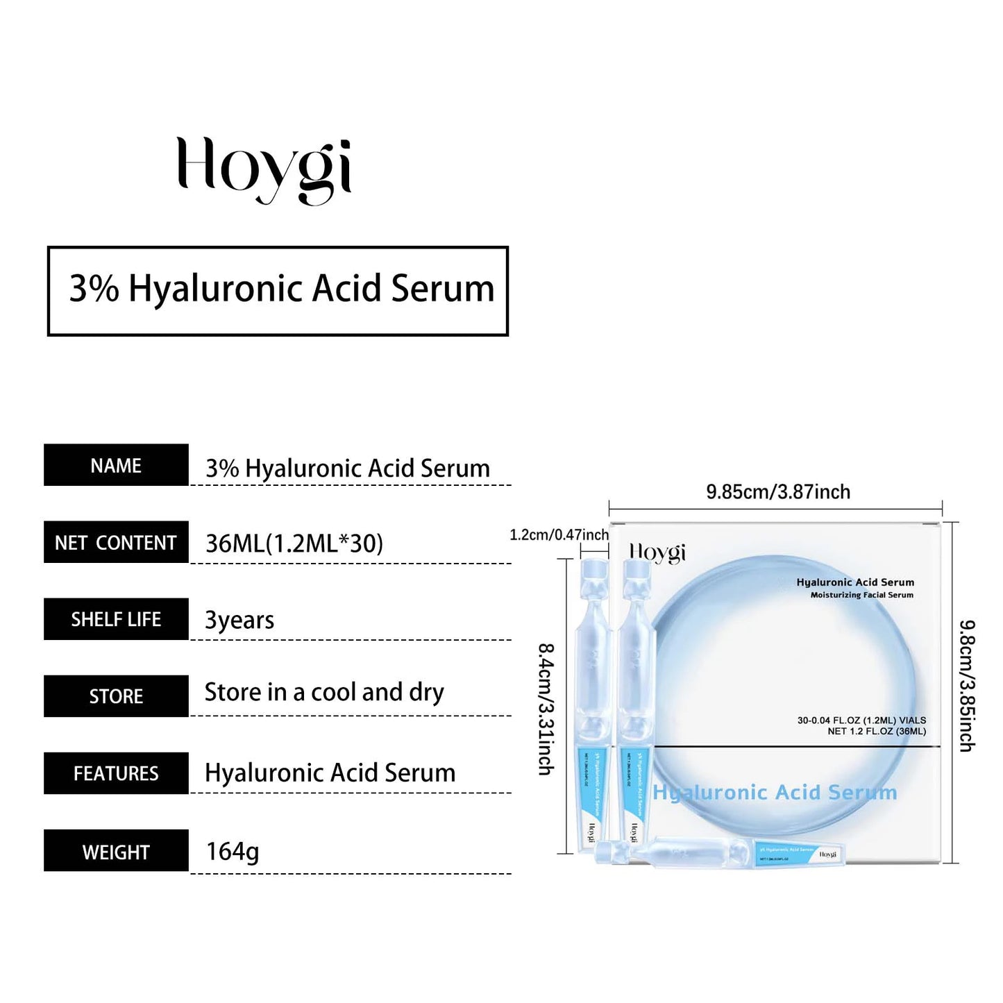 30PCS Hyaluronic Acid Single Use Ampoules Serum Deep Moisturizing Repairs Sensitive Skin Reduces Redness Daily Facial Skincare