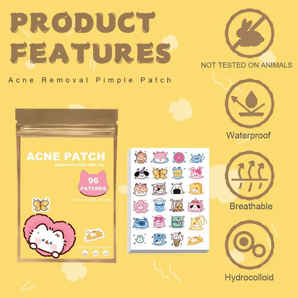 96 pcsCartoon Acne Patches Cartoon Cat Shaped Acne Treatment Sticker Invisible Acne Cover Removal Pimple Patch Skin Care