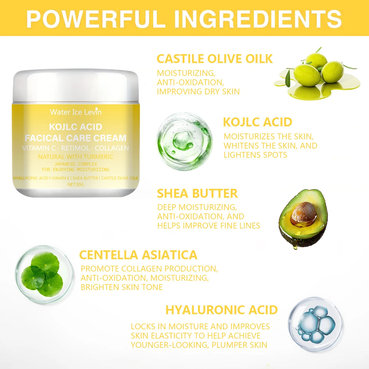 Winter Kollc Acid Brightening Cream - Vitamin C & Retinol Formula, Hydrates & Smooths Skin, With Shea Butter & Olive Oil