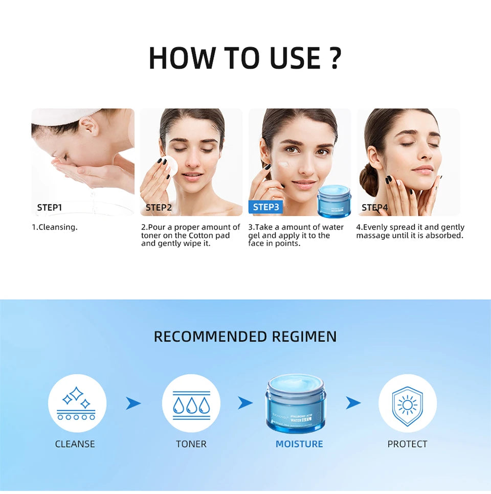Hyaluronic Acid Hydrating Water Gel/Moisturizing Facial Cream Daily Face Moisturizer for Dry Skin Improve Dryness 50g