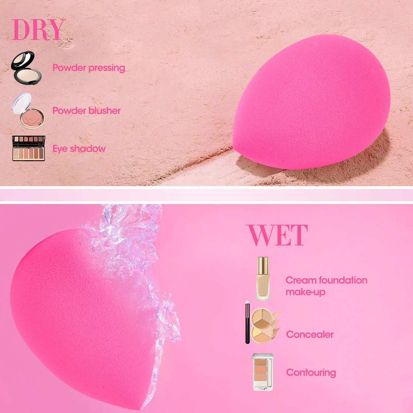 6pcs Makeup Sponge Set Beauty Foundation Blending Sponge for Liquid Cream Powder Rosy Red Beauty Egg Foundation Blending Sponge