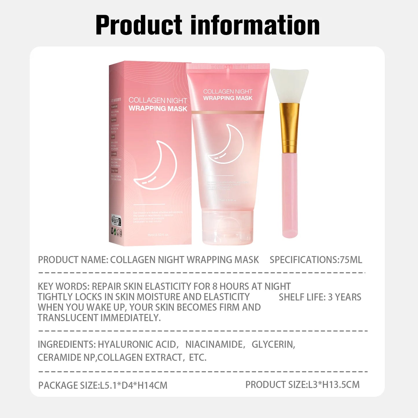 Collagen Night Wrapping MaskReduces Sagging & Dullness Hydrolyzed  Elasticity Hydration Skin Care for All Skin Types