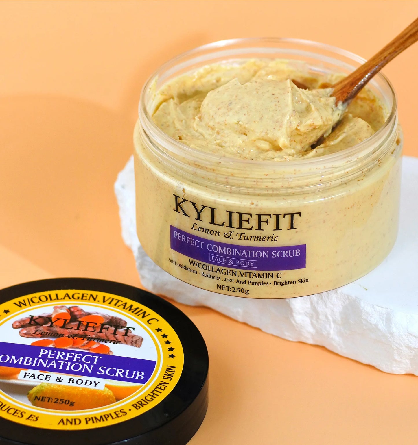 KYLIEFIT Lemon & Turmeric Perfect Combination Body Scrub, Whitening, Moisturizing, Anti Oxidation, Exfoliate,Brighten Skin Tone