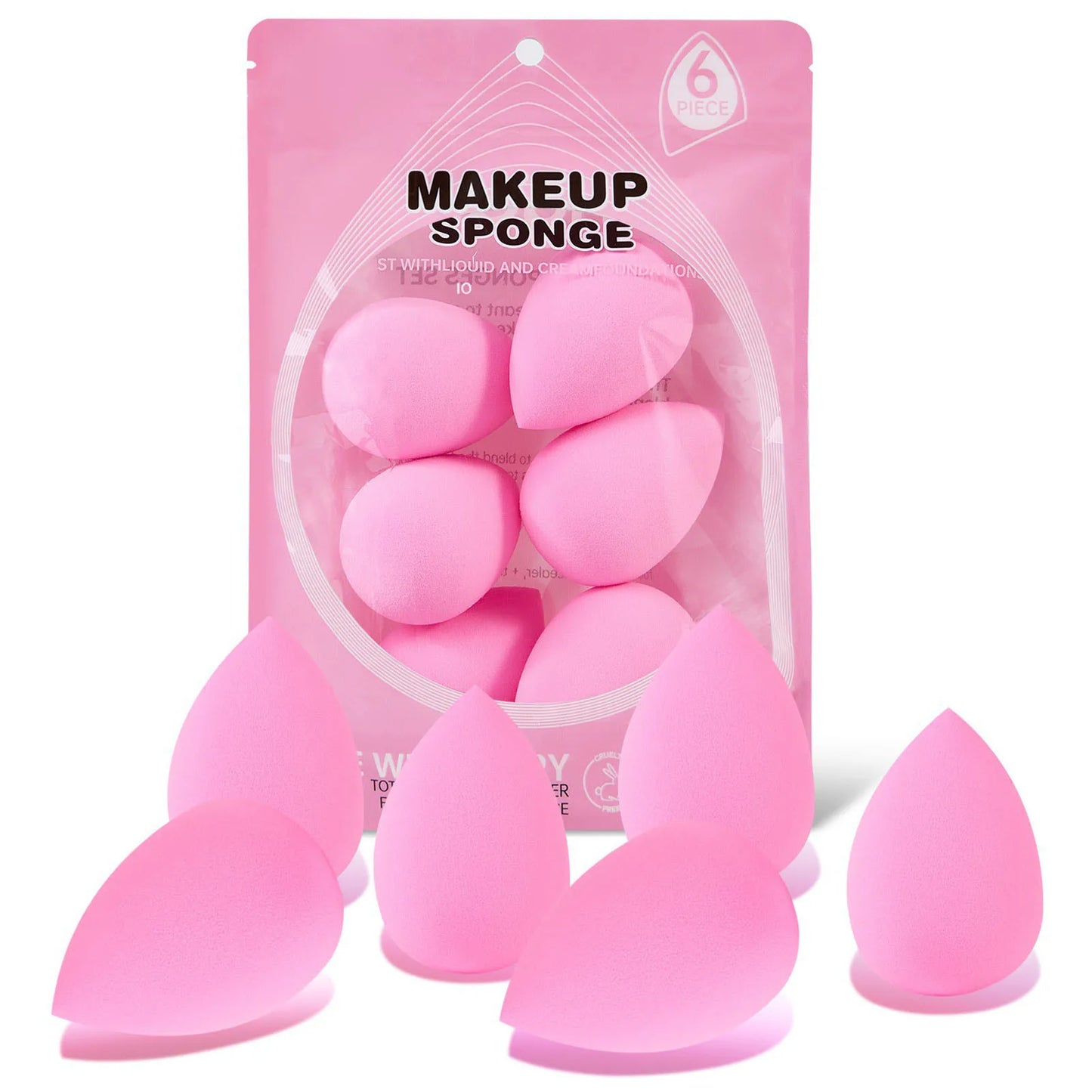 6pcs Makeup Sponge Set Beauty Foundation Blending Sponge for Liquid Cream Powder Rosy Red Beauty Egg Foundation Blending Sponge