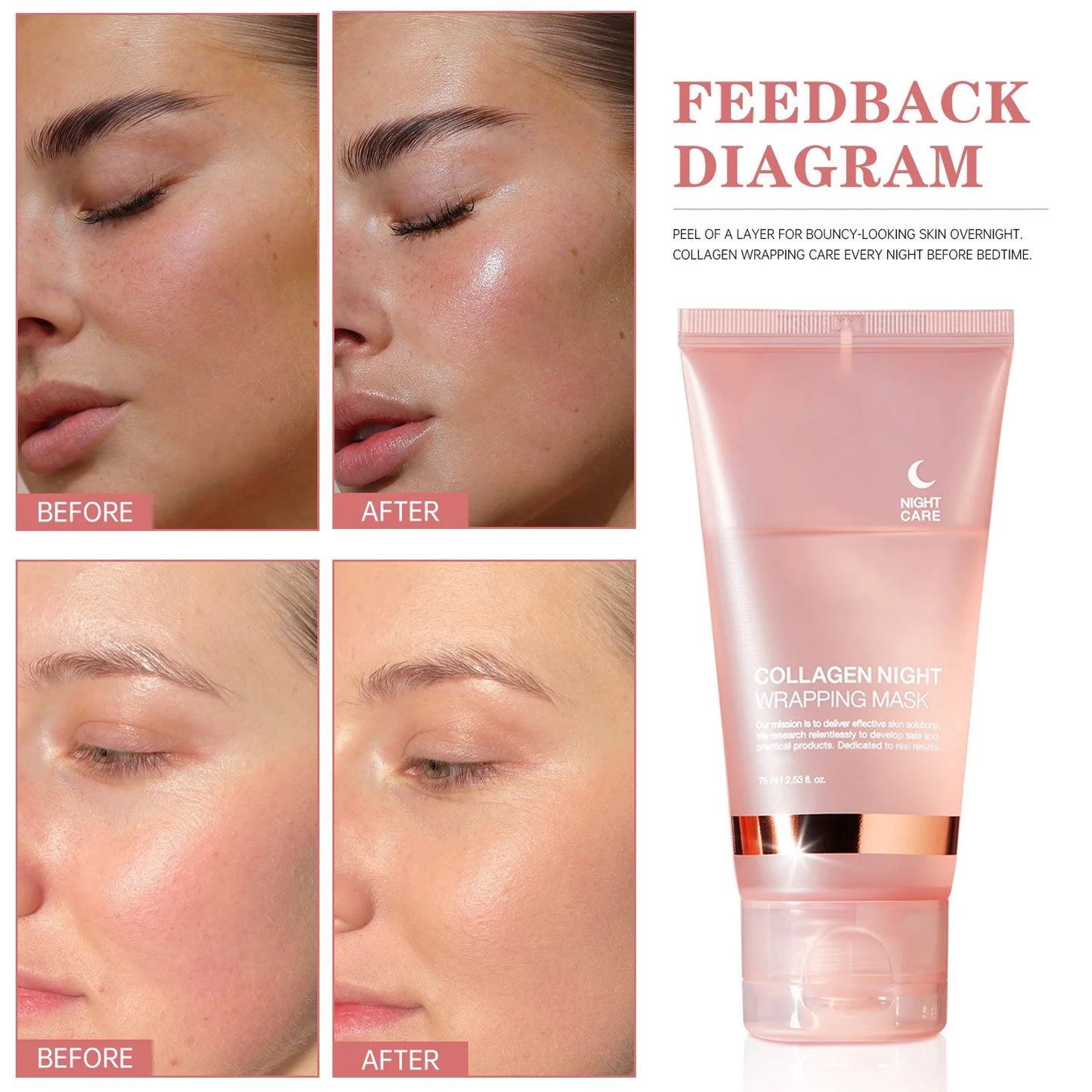 Collagen Night Wrapping MaskReduces Sagging & Dullness Hydrolyzed  Elasticity Hydration Skin Care for All Skin Types