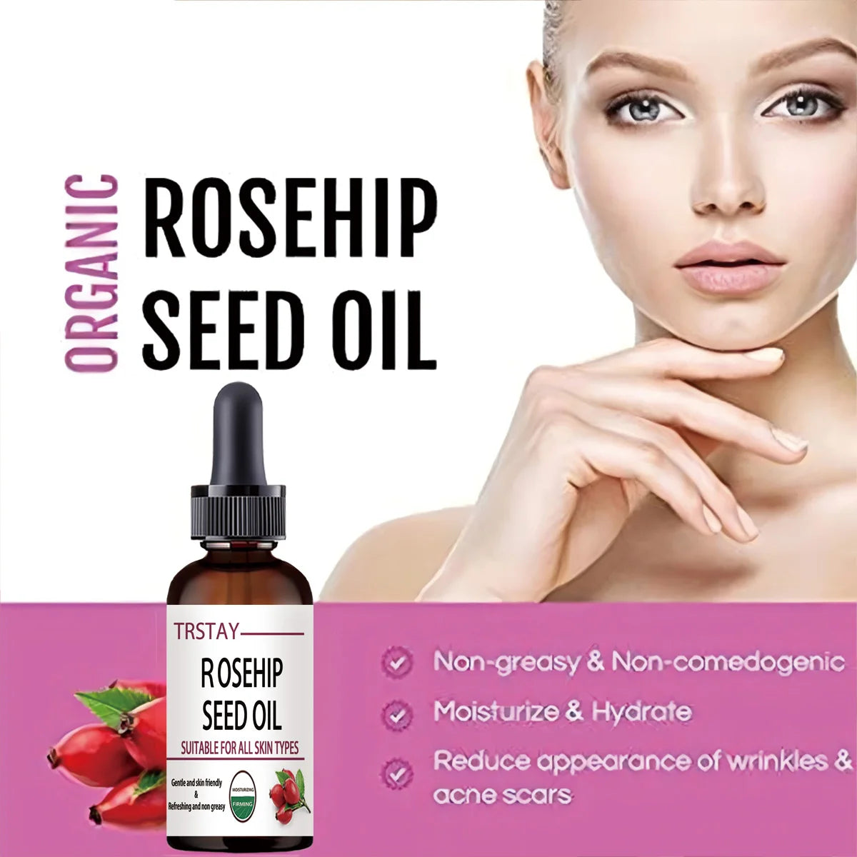 5ML/15ML/30ML/50ML/Pure Essential Oils Rosehip Oil Moisturizing Brighten Skin Color Essential Oil Anti-Dry Anti-Aging Face Essen