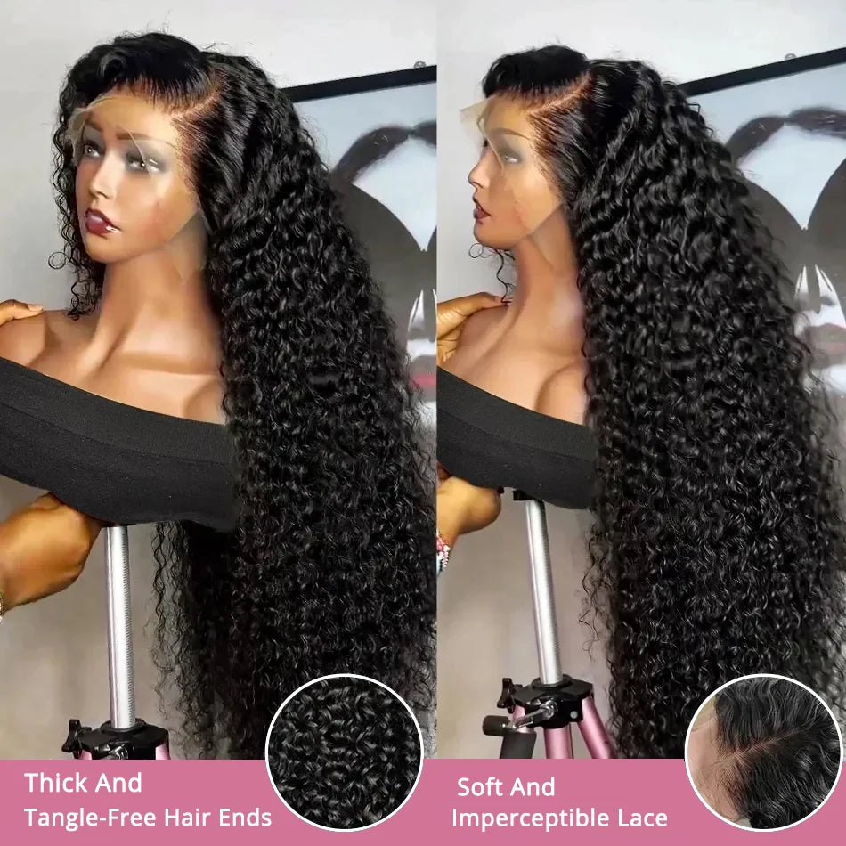 40 50 Inch HD 13x6 Deep Wave Lace Frontal Wigs Brazilian 13x4 Water Wave Curly Lace Front Human Hair Wigs For Women 300 Density