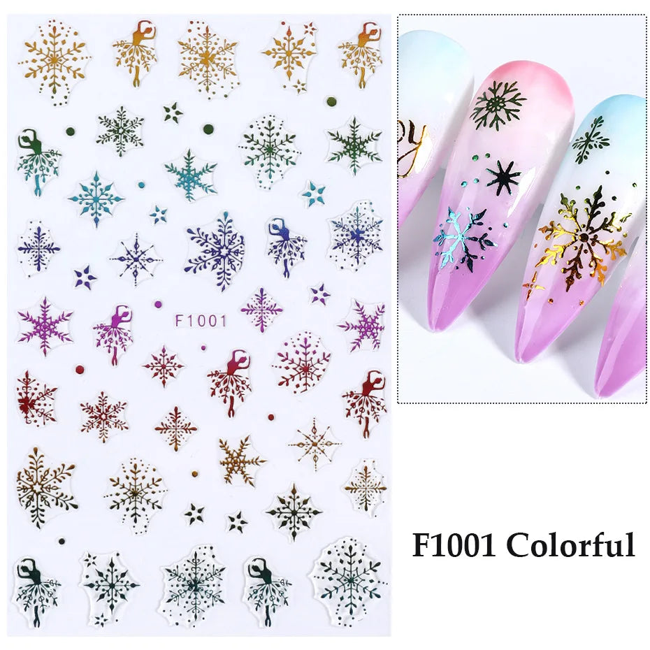 1PCS 3D Laser Snowflake Snowman Nail Stickers Winter Christmas Nail Art Decoration Gold Silver Christmas Tree Nail Art Stickers