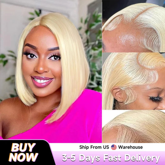 14 18 Inch 180% Density 13x4 13x6 HD Lace Front Wig Human Hair Blonde 613 Pre Plucked Straight Bob Wig With Baby Hair For Women