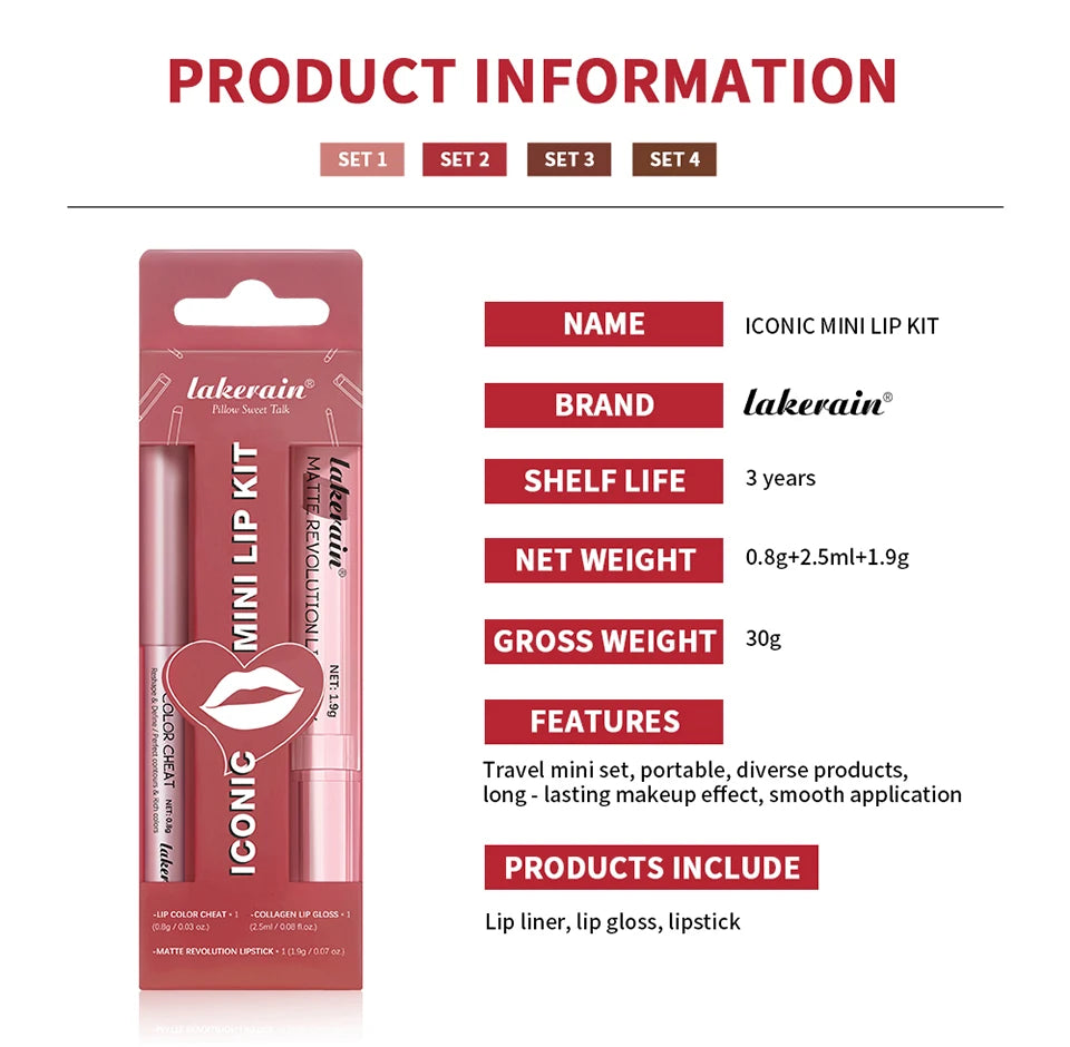 Lip Combo Matte Lipstick + Lip Liner Pen Lip Gloss Set Hydrating Matte Waterproof Long Lasting Lip lipstick set Lip Makeup Set