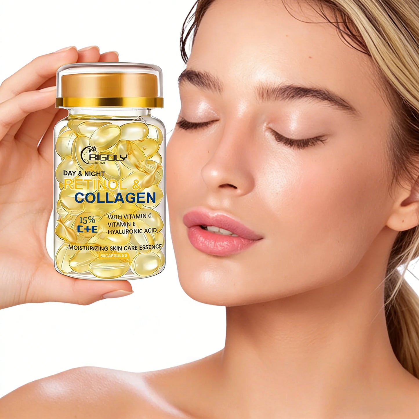 1 Bottle of 90 Capsules of Collagen Moisturizing Skin Care Essence, Containing Collagen to Nourish, Moisturize, and Brighten the Skin, Making It Smooth, Delicate, and Elastic Individually Packaged, a Must-Have Travel Item.