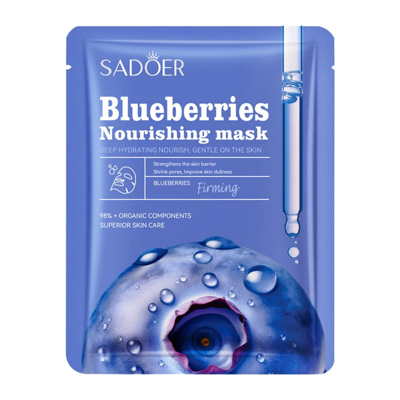 SADOER Fruit & Floral Face Masks | 10PCS Hydrating & Firming Sheet Mask Set with Chamomile & Blueberry