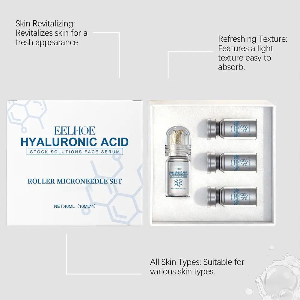Hyaluronic Acid Stock Solutions Face Serum with Roller Microneedle Set Moisturizing Anti-Wrinkle Facial Serum Smoothing 0.25mm
