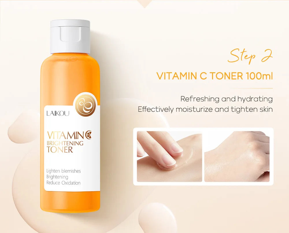 5 Pieces Vitamin C Skincare Set  Moisturizing Face Serum Brighten Cream Antiage Eye Cream Toner Facial Care Set for Dropshipping