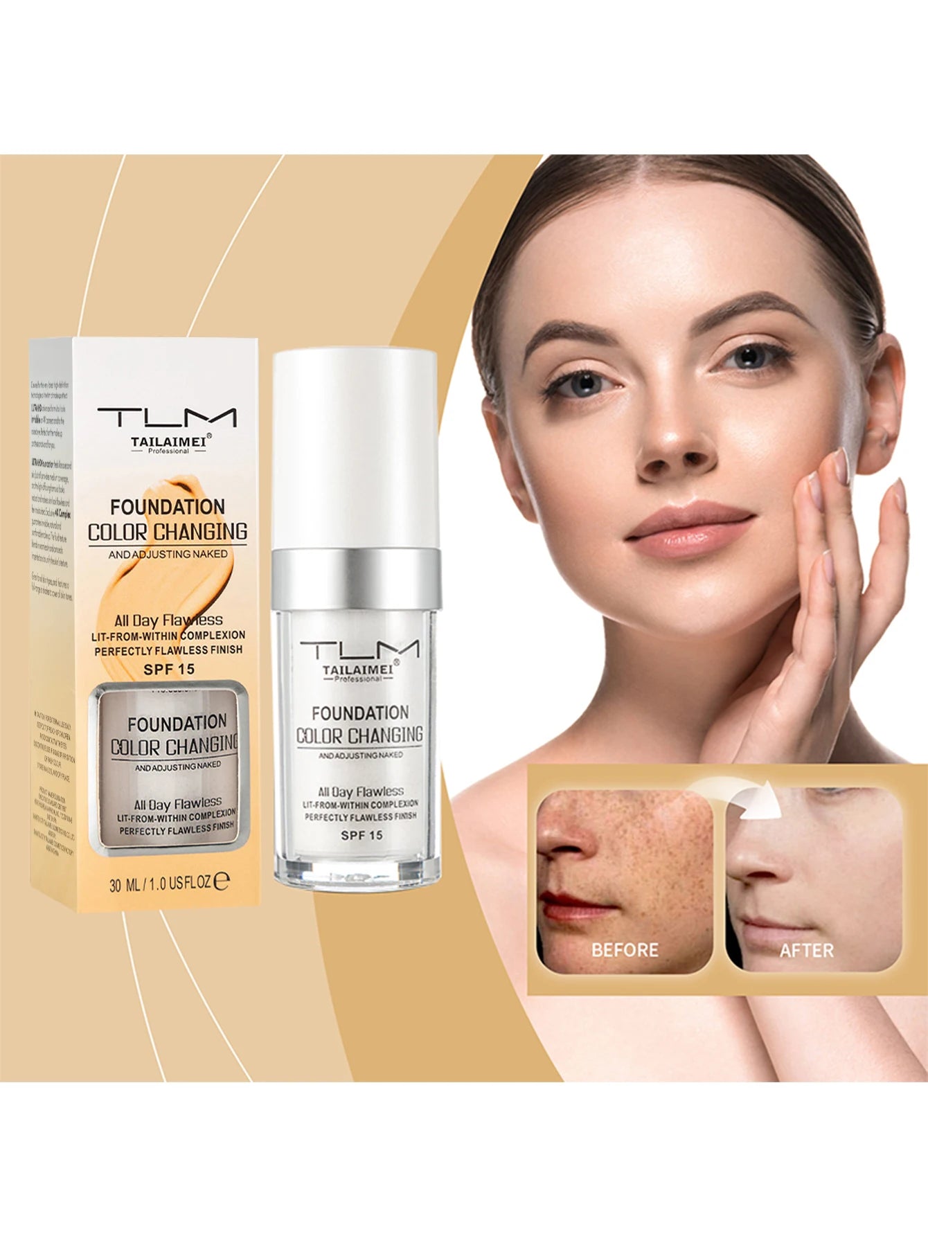 Moisturizing Liquid Foundation – Lightweight, Waterproof & Hydrating Cream Makeup (30ml, SPF)