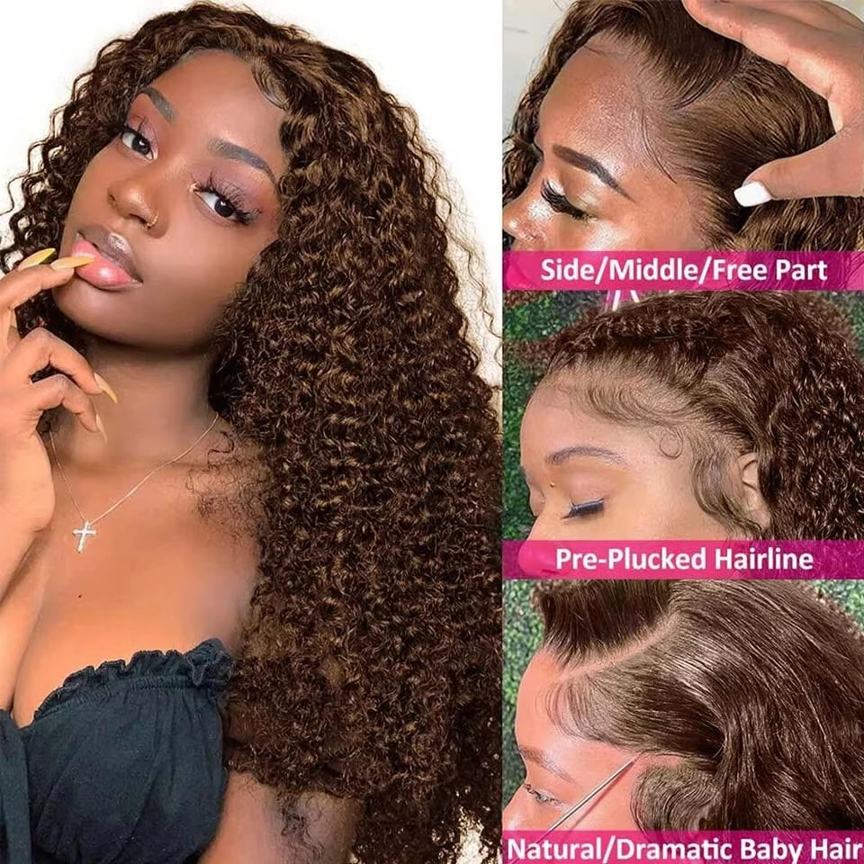 Chocolate Brown Deep Wave Lace Front Wig | 30–42 Inch 13x6/13x5 HD Wet & Wavy Human Hair – 200% Density