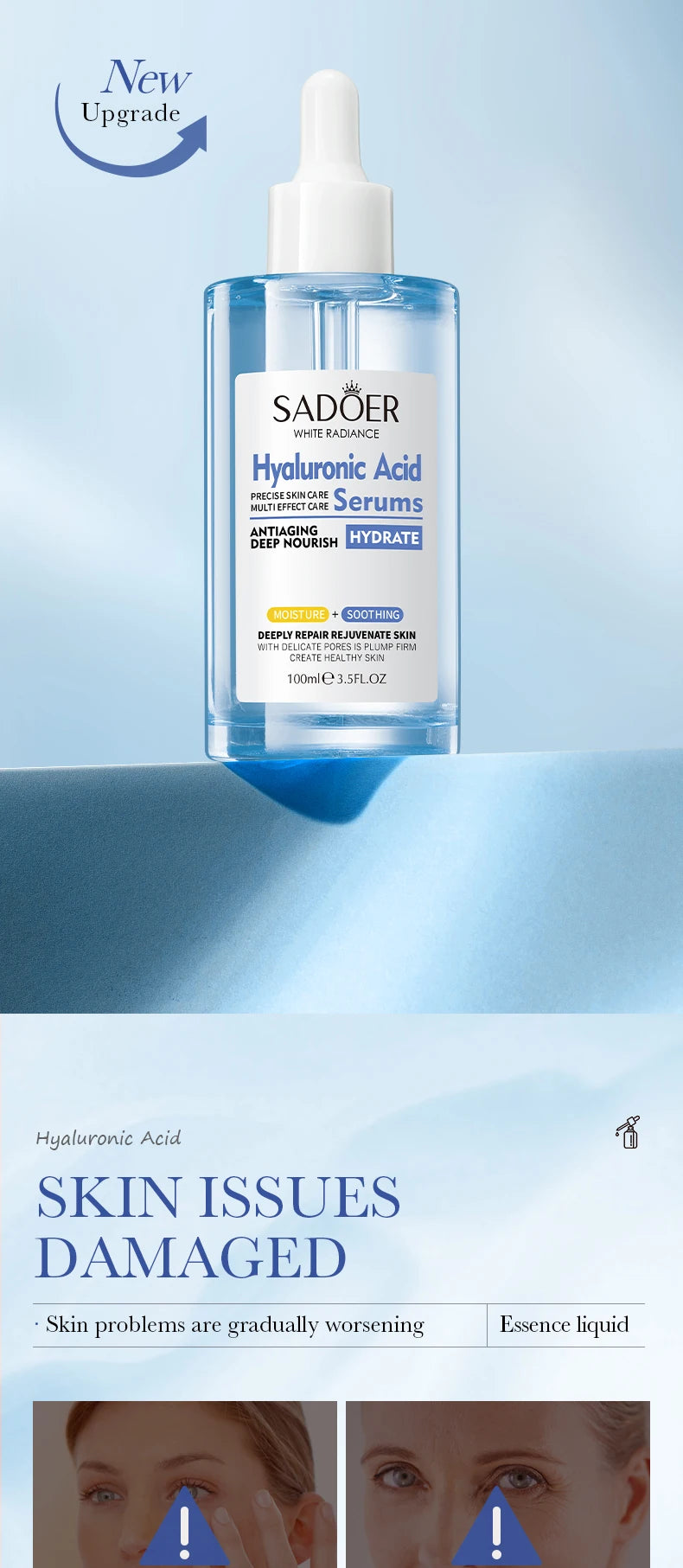 100ml SADOER Hyaluronic Acid Facial Serum Face  Firming Hydrating Essence Skin Care
