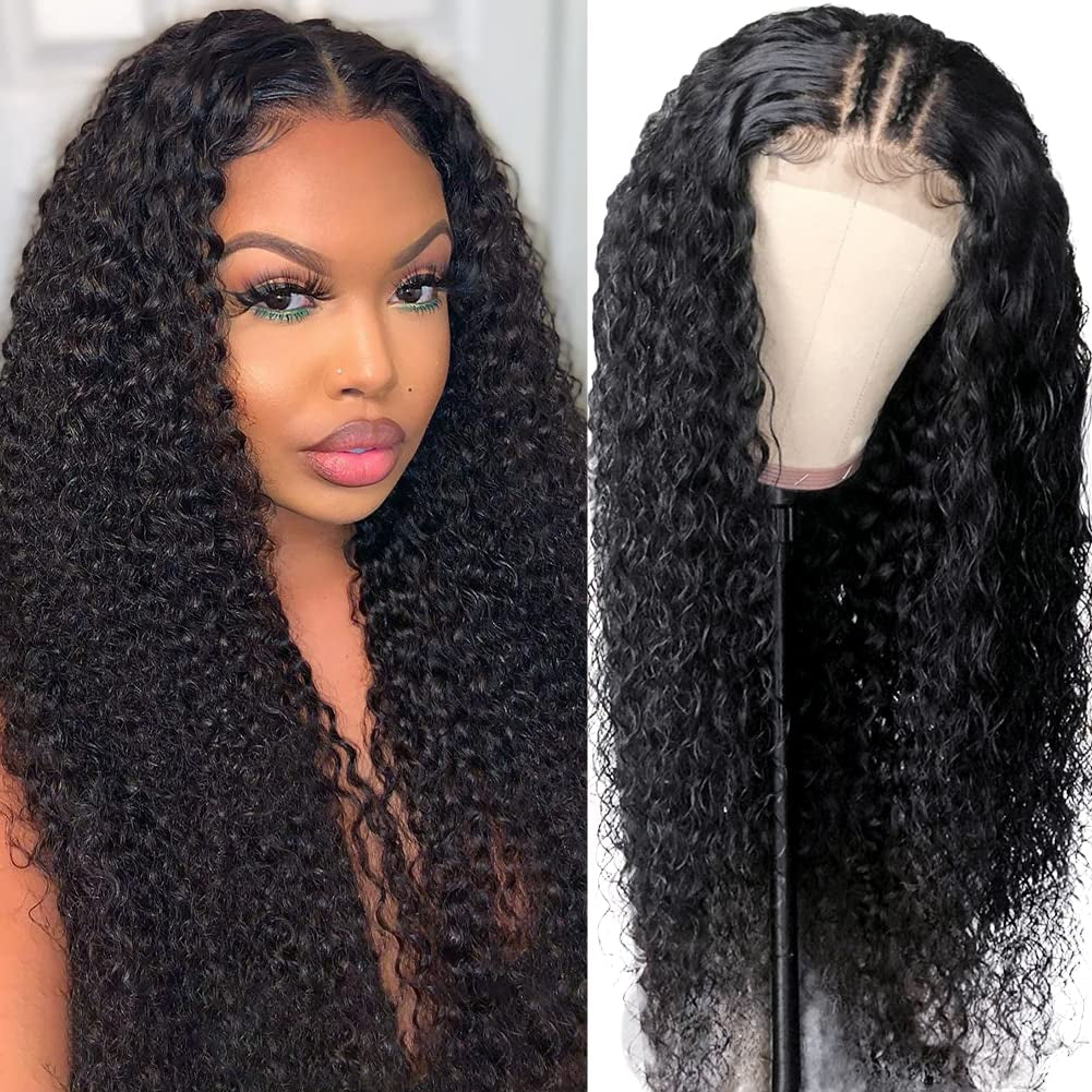 Glueless Wigs Human Hair Curly Headband Wig for Black Women (20 Inch) Brazilian Remy Hair Curly None Lace Front Wigs Human Hair Scarf No Gel Wigs