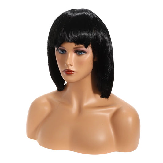 Wigs for Women 12" Black Bob Wig with Wig Cap