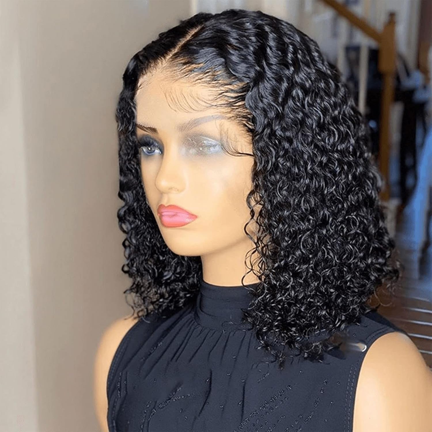 Women'S Deep Curly Lace Front Wigs Blonde Natural Wigs Women'S Short Curly Hair Mixed with Golden Small Curly Hair Black Brown (BK2)