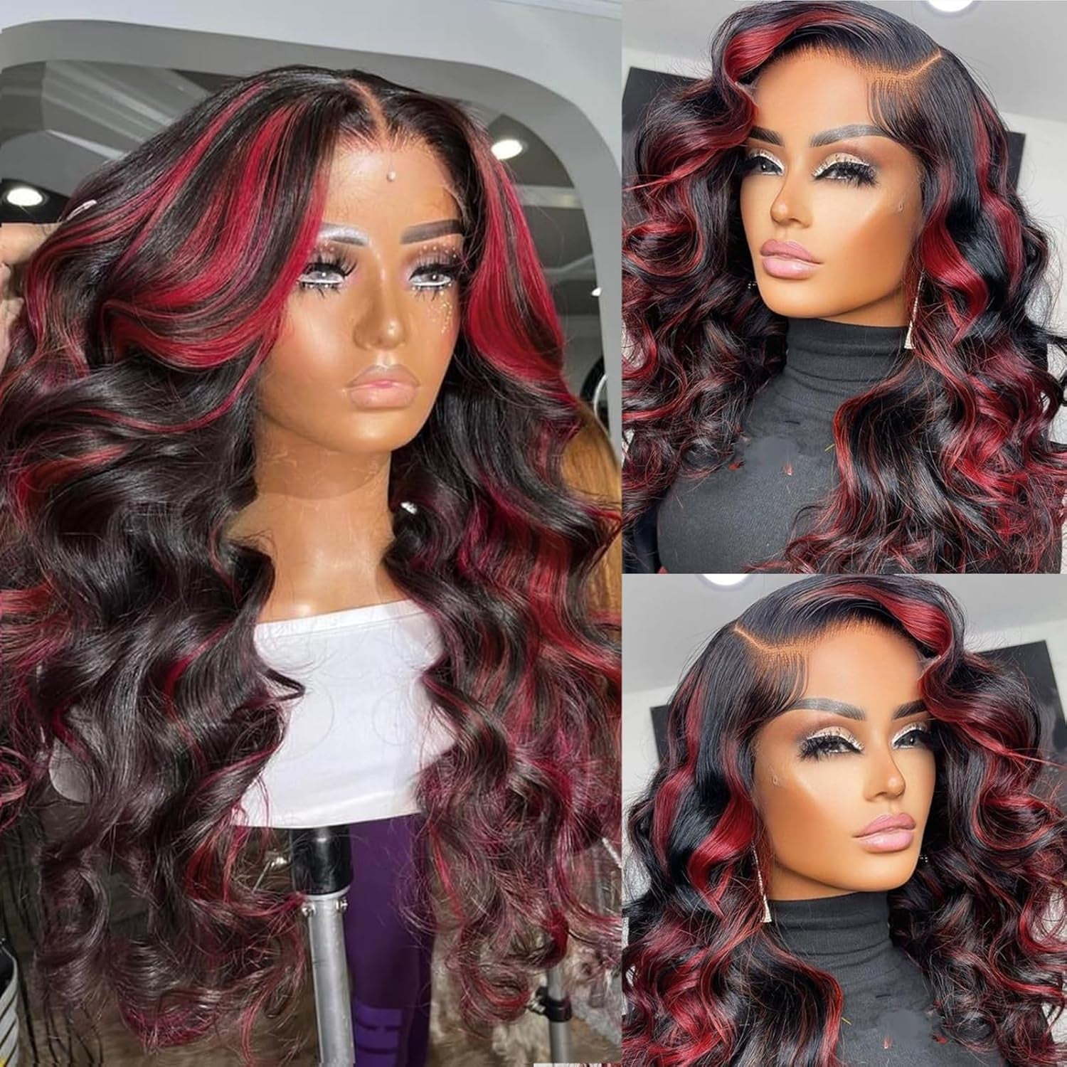 Purple Body Wave 13X4 Lace Frontal Wigs HD Lace Front Wigs Glueless Pre Plucked Bluish Violet Glueless Wigs 28 Inch Soft Hair Natural Hair Line Baby Hair Heat Resistant