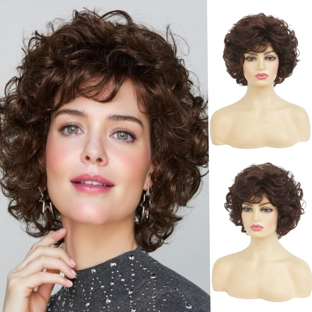 Short White Wigs for Women Pixie Cut Wig with Bangs Synthetic Hair Halloween Daily Party Wig(Silver White)