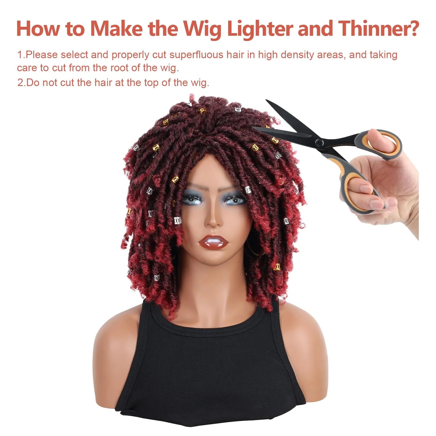 Dreadlock Wig for Black Women Braided Wigs Short Curly Braid Wig Twist Wig Synthetic Red Curly Wigs for Women(Black Mix Burgundy)