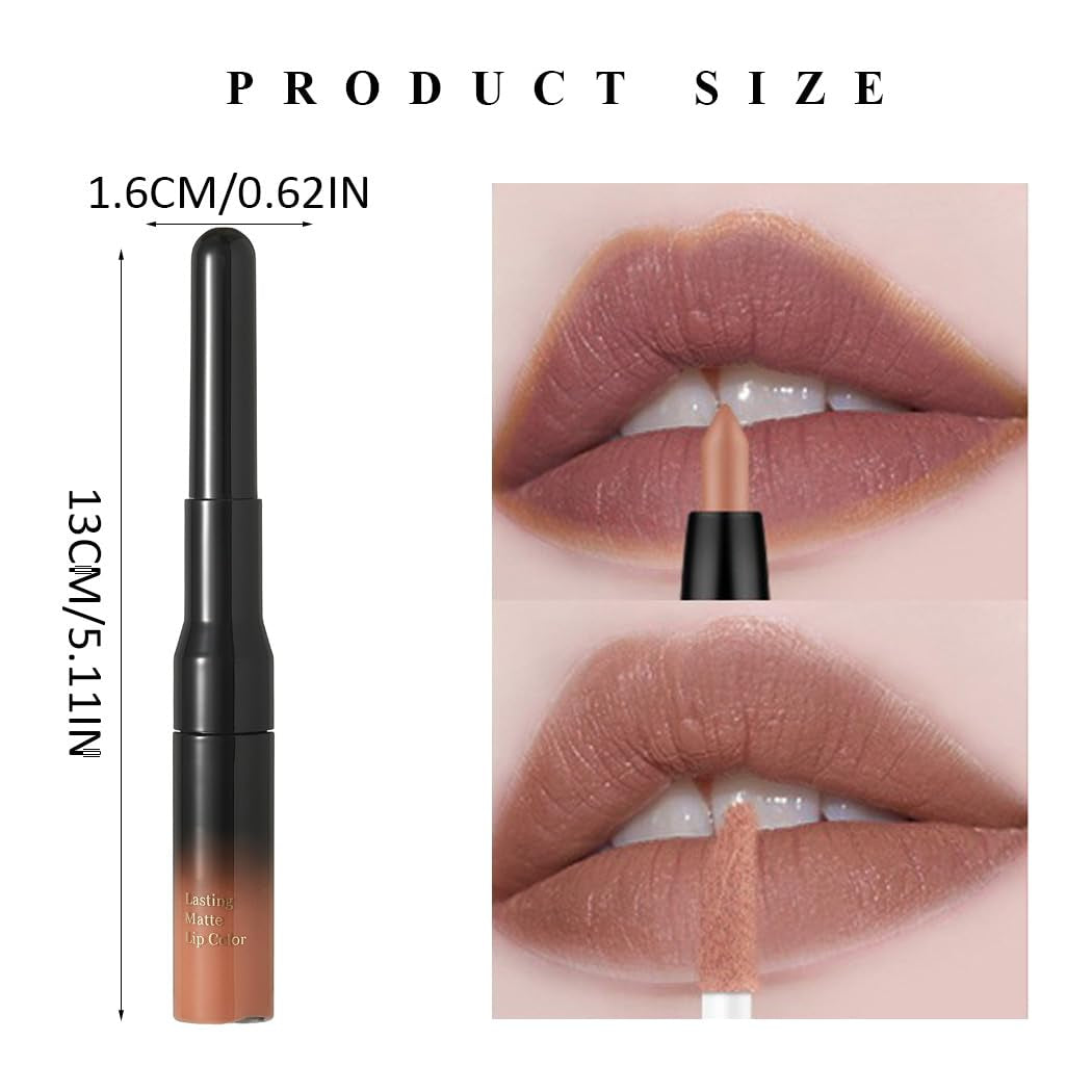 Matte Lip Liner Nude Liquid Lipsticks Double Head Lipsticks Smooth Lipgloss High Pigment Lips Makeup for Women and Girls Pack of 1 (Nude 1)