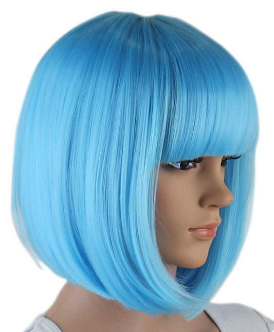 Sky Blue Bob Wigs and a Wig Cap, Short Straight Flat Bangs, Cool Summer Sexy Stylish Cosplay Party Hair Wigs, Wig003Sbl