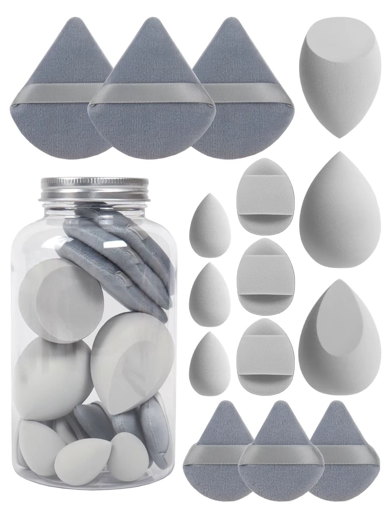 Spring 15 Cans,3 Loose Powder Puffs & 3 Mini Loose Powder Puffs & 3 Mini Makeup Eggs & 3 Mini Air Cushion Puffs, Foundation Mix