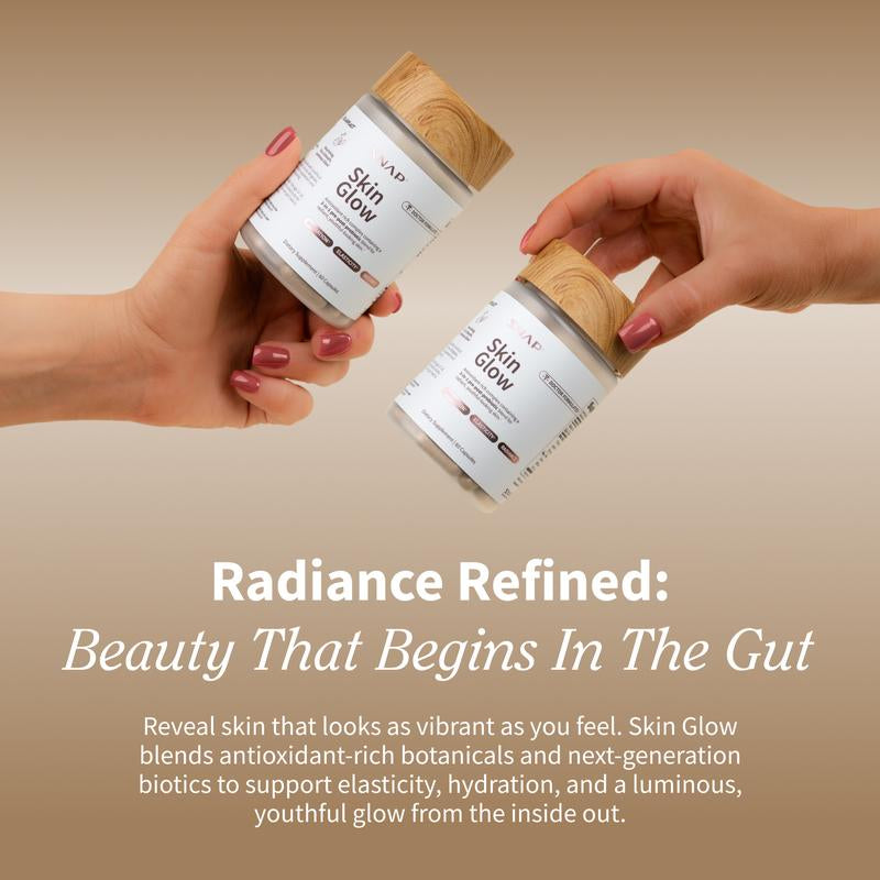 SNAP – Skin Glow – 3-In-1 Gut-Skin Formula with Prebiotics, Probiotics & Postbiotics – Enhances Radiance, Elasticity & Smoothness