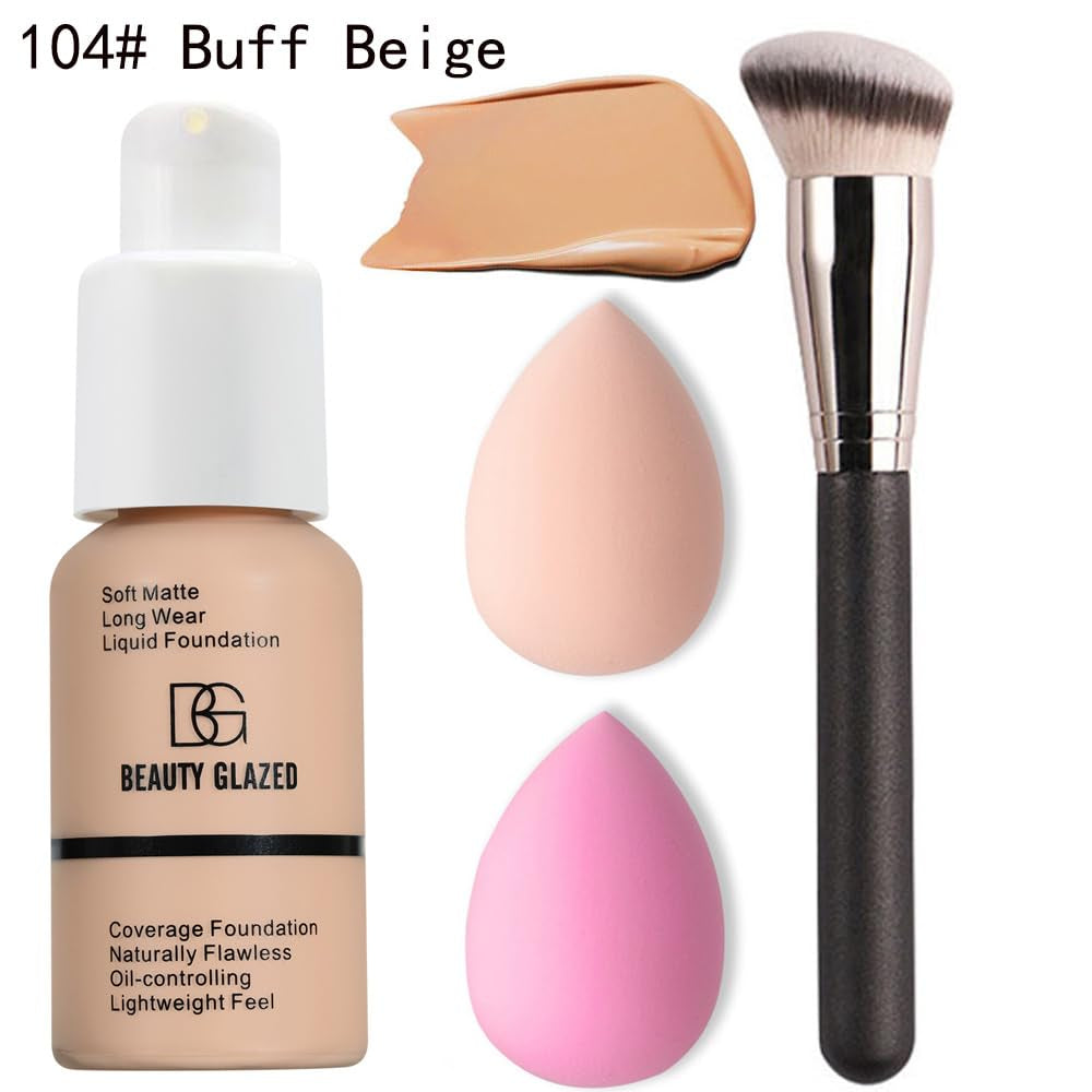 All in One Makeup Kit for Women Full Kit – 12 Color Shimmer Eyeshadow Palette, Buff Beige Foundation, Liquid Lipsticks, Face Primer, Brow Soap, Winged Eyeliner Stamp, Makeup Brush & Sponges Gift Set